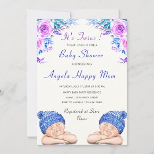 Twin Boys ! Sweet Sleeping Baby Shower Invitation