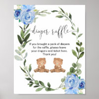 Twin boys teddy bear diaper raffle sign