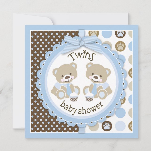 Twin Boys Teddy Bears Ties Baby Shower Invitation (Front)
