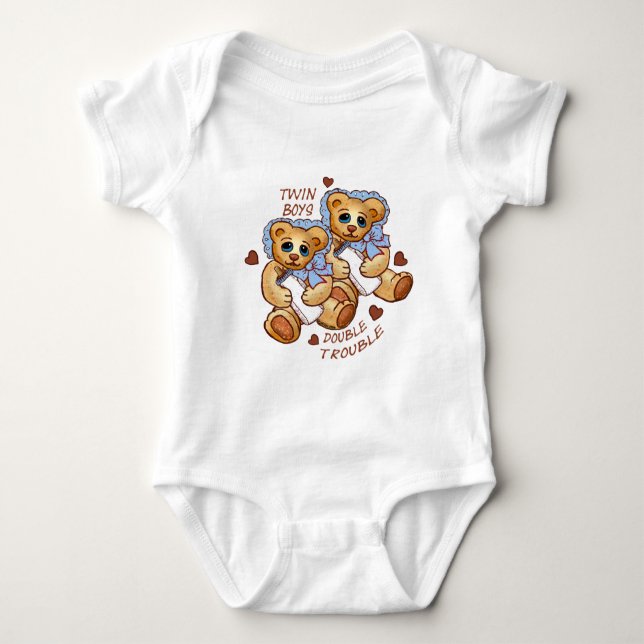 Twin Boys Trouble Baby Bodysuit (Front)