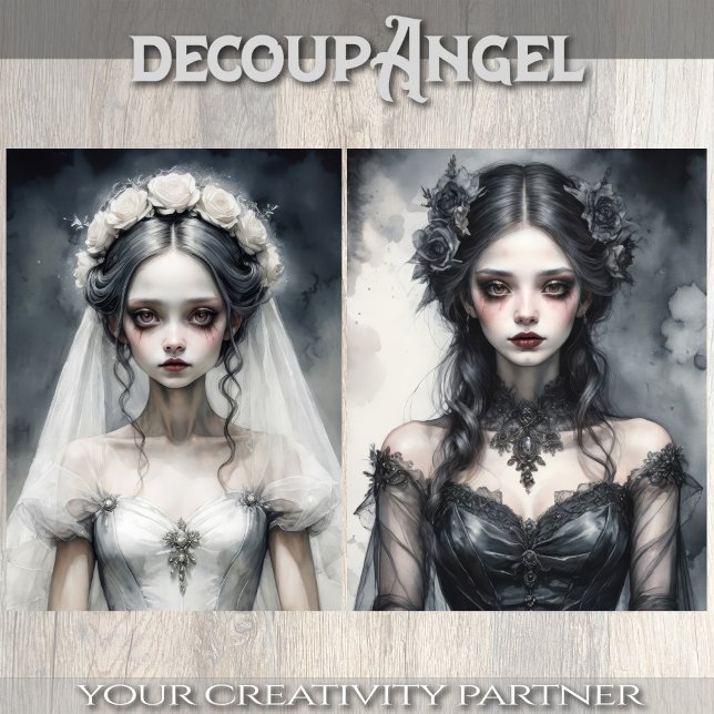 Twin Brides in Black and White - Decoupage - Tissue Paper (Creator Uploaded)