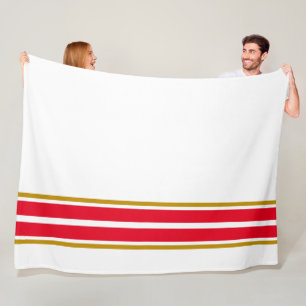 Twin Bright Red Bottom Racing Stripes On White Fleece Blanket
