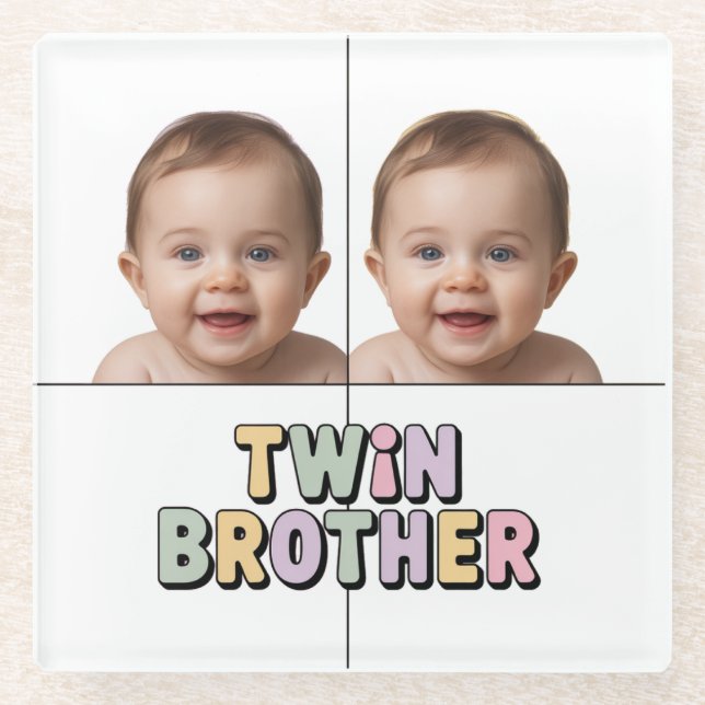 Twin brother baby  glass coaster (Front)