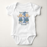 Twin Brothers First Birthday Infant Creeper<br><div class="desc">Two cute little guys, just starting to stand, are celebrating their first birthday. They're dressed in shorts and polka dots tees and behind them is a polka dot number one. This infant, snap-bottom, one-piece, creeper is easy to customise with your wording, font and font colour. Available in four colours and...</div>