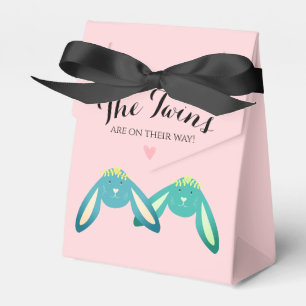  Twin Bunnies Baby Shower Cute  Pastel Pink Party  Favour Box