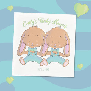 Twin Bunnies Baby Shower White Paper Napkin