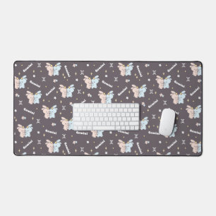 Twin Bunnies Embrace - Gemini Zodiac Constellation Desk Mat