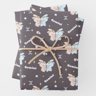 Twin Bunnies Embrace - Gemini Zodiac Constellation Wrapping Paper Sheet