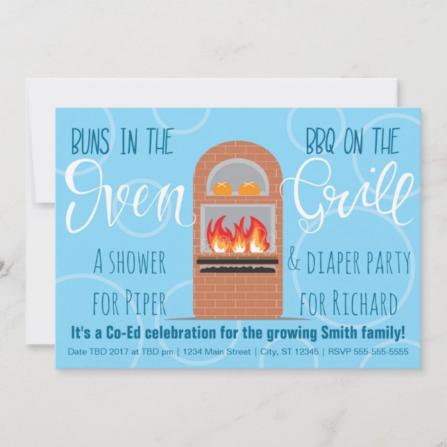 Twin Buns in the Oven/BBQ on the Grill Co-ed Party Invitation (Front)