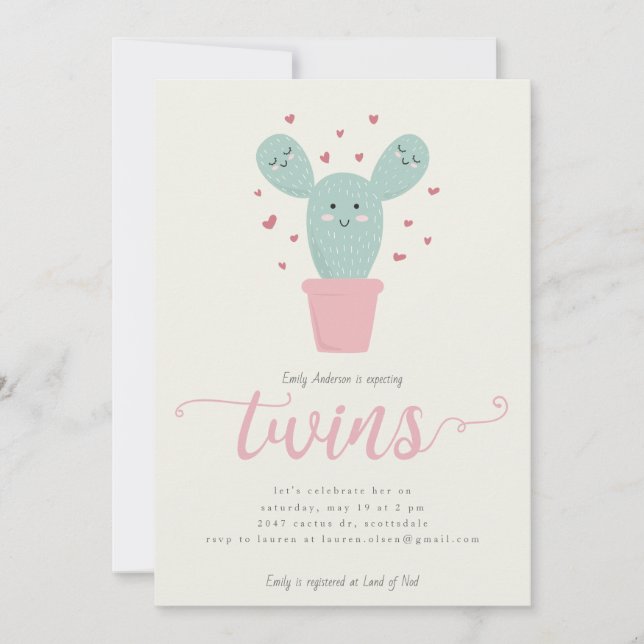 Twin Cacti | Twins Baby Shower Invitation (Front)