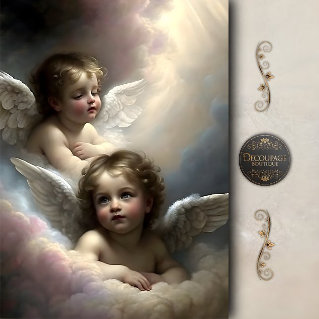 Twin Cherub Angels Pastel Clouds Decoupage Tissue Paper (Twin Cherub Angels Pastel Clouds Decoupage Tissue Paper)