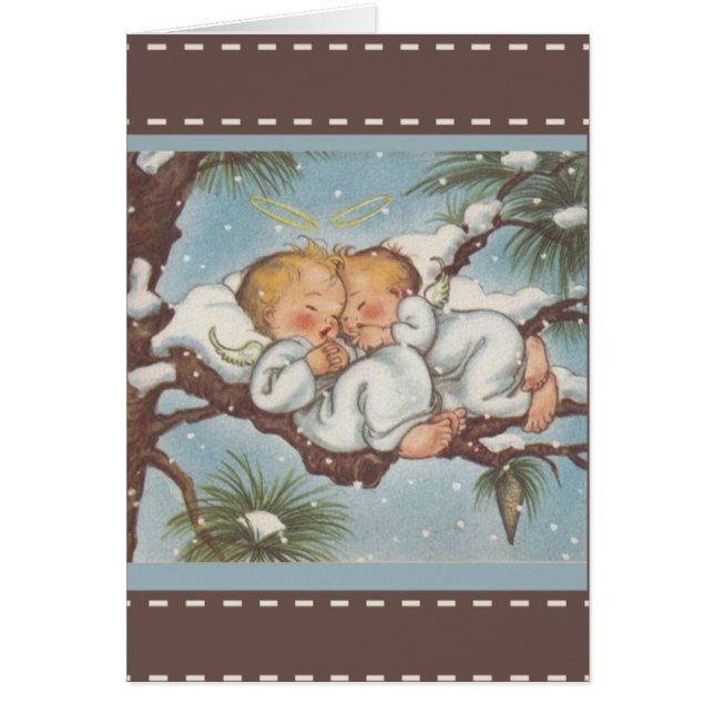 Twin Cherub Angels sleeping in snow bough branchs (Front)