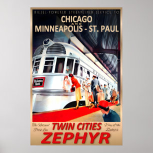 Twin Cities Zephyr Burlington Route New Retro Deco Poster