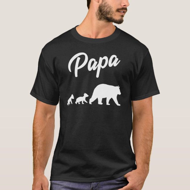 Twin Dad Papa Bear Two Cubs  2 Kids Father's Day T-Shirt (Front)