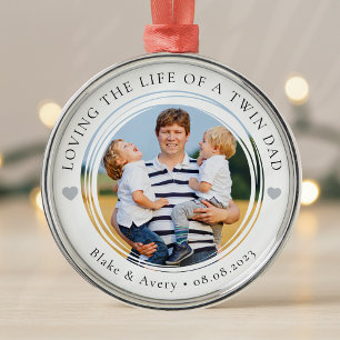 Twin Dad Photo Keepsake Hearts Metal Tree Decoration