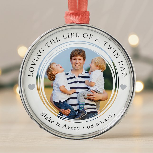 Twin Dad Photo Keepsake Hearts Metal Tree Decoration (Creator Uploaded)