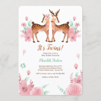 Twin Deer Baby Shower Invitation