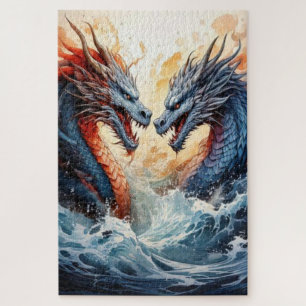Twin Dragons Ascend – A Mythic Clash of Power Jigsaw Puzzle