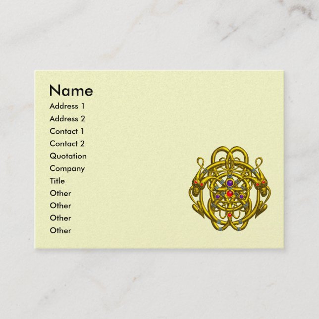 TWIN DRAGONS GOLD CELTIC KNOTS Black Cream Pearl Business Card (Front)