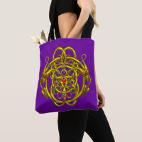 TWIN DRAGONS Gold Celtic Knots,Gemstones in Purple