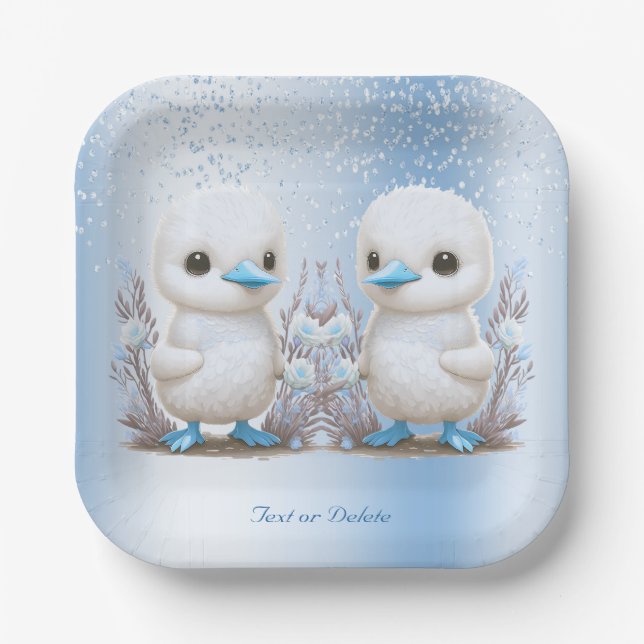 Twin Ducks Blue Floral Paper Plate (Front)