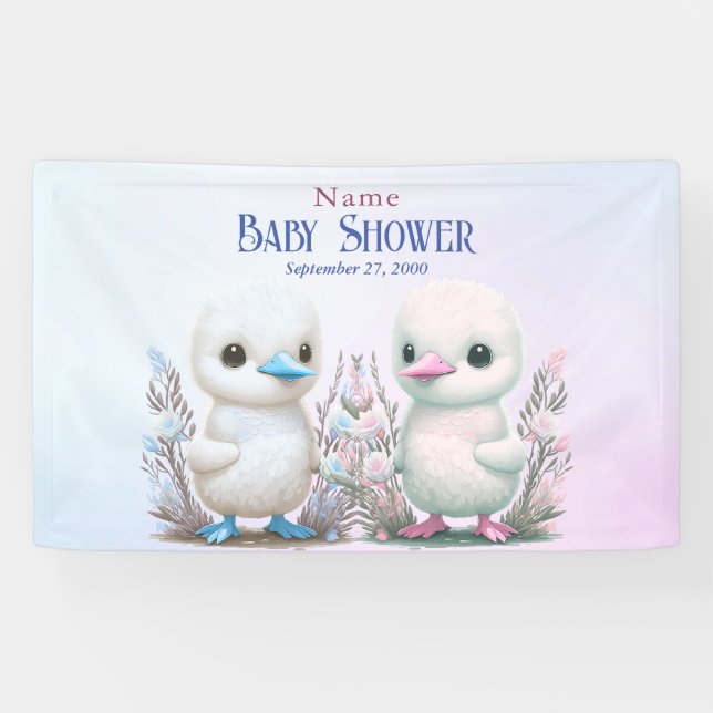 Twin Ducks Floral Baby Shower Welcome Banner (Horizontal)