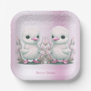 Twin Ducks Pink Floral Paper Plate