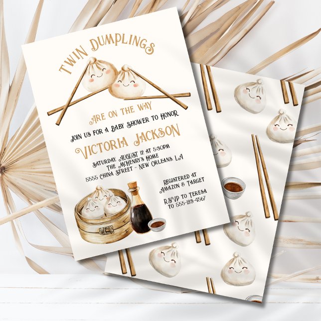 Twin Dumplings Dim Sum Gender Neutral Baby Shower Invitation (Creator Uploaded)