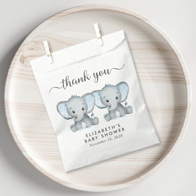 Twin Elephant Baby Boys Shower Thank You Favour Bags (Creator Uploaded)