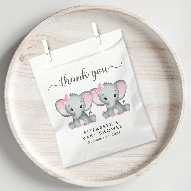 Twin Elephant Baby Girls Shower Thank You Favour Bags (Creator Uploaded)