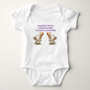 Twin Elephant Love Baby Bodysuit