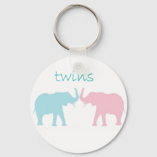 Twin Elephant Pink And Blue Key Ring