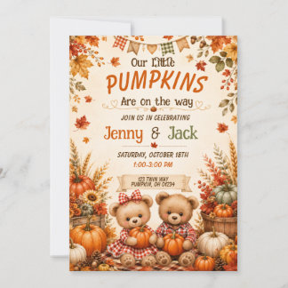Twin Fall Baby Shower Teddy Bear Invitation