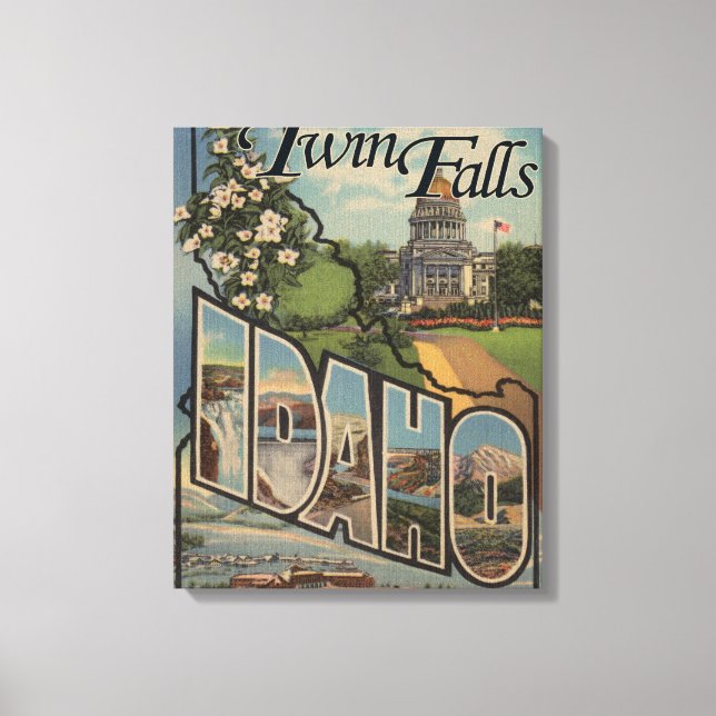 Twin Falls, Idaho - Large Letter Scenes Canvas Print (Front)
