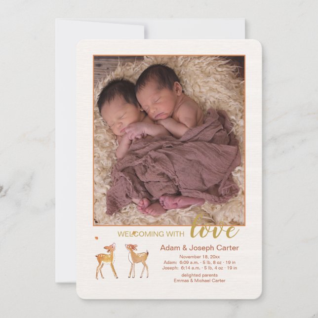 Twin Fawns Photo Birth Announcement (Front)