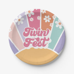 Twin Fest Retro Sunshine Rainbow Daisy Paper Plate