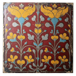 Twin-Flame Blossoms on Scarlet Tile