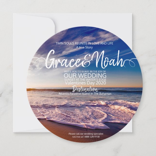 Twin Flame Destination Beach Wedding Invitation (Front)