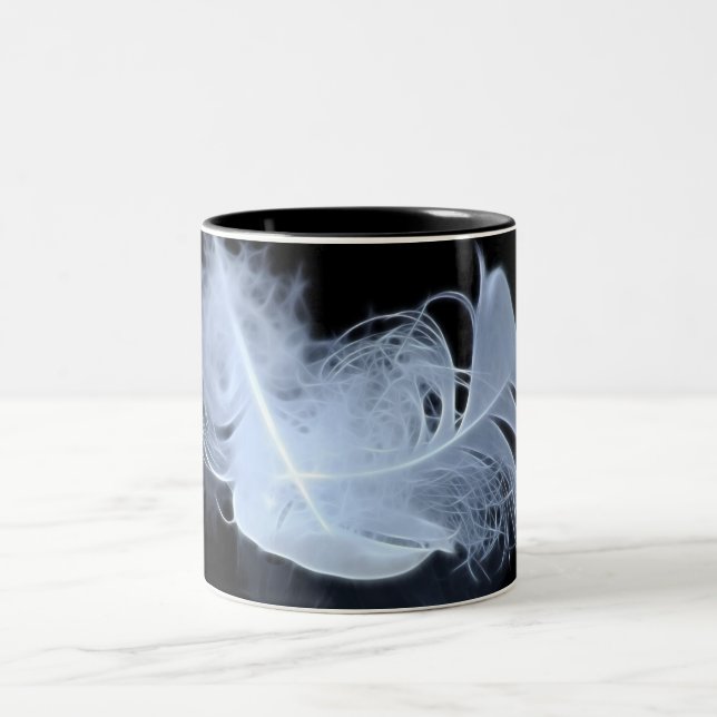 Twin flame feathers and reflection Two-Tone coffee mug (Center)