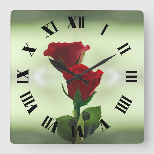 Twin Flame red roses roman numerals Square Wall Clock (Front)