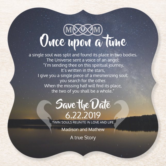 Twin Flame Save the Dates Paper Coaster (Front)