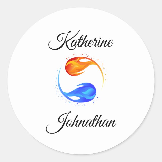Twin Flame Wedding Theme-White- Classic Round Sticker (Front)