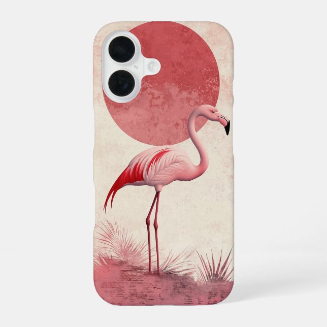 Twin Flamingos Sunset iPhone 16 Case (Back)