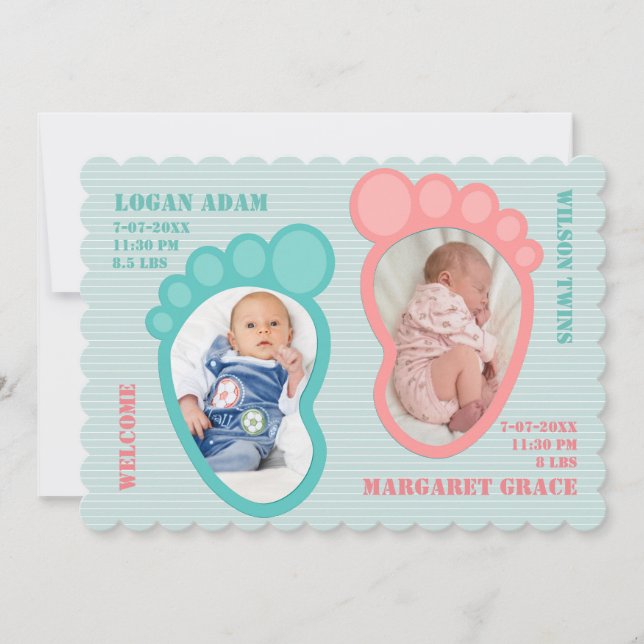 Twin Footprint Baby Announcement (Front)