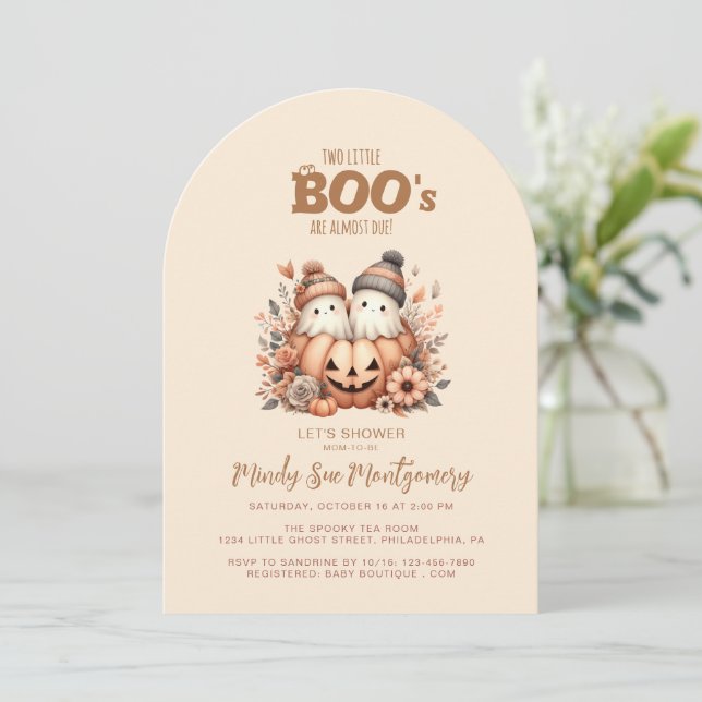 Twin Ghosts In A Pumpkin Baby Shower Invitation (Standing Front)