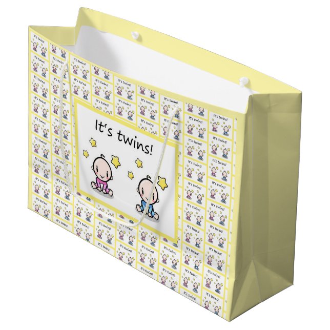 Twin Gift Wrap, Customised For Girl & Boy Twins,  Large Gift Bag (Front Angled)