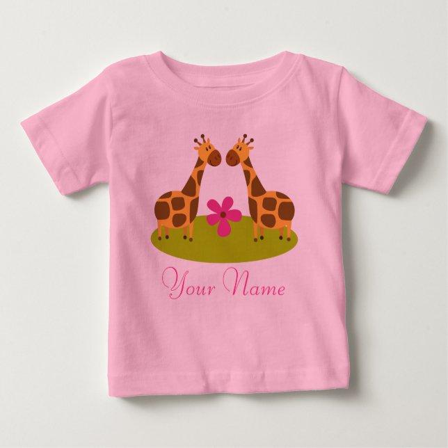 Twin Giraffe Personalised Girls Baby T-Shirt (Front)