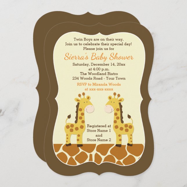 Twin Giraffes Baby Shower Invitation Die Cut (Front/Back)