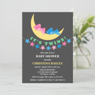Twin Girl and Boy Teddy Bear Baby Shower Invitation