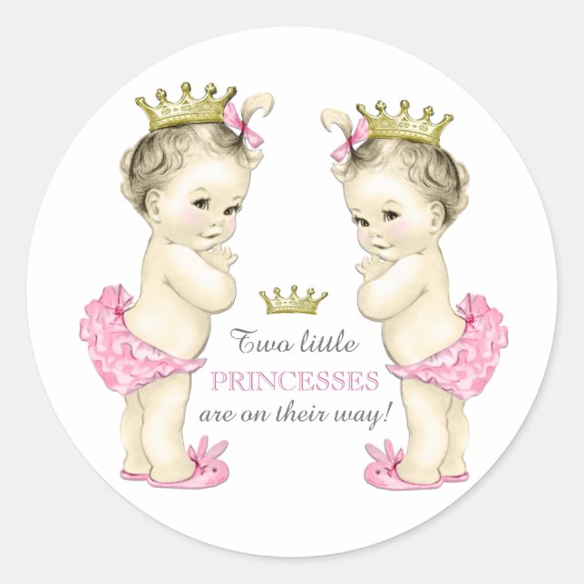 Twin Girl Baby Shower Classic Round Sticker (Front)